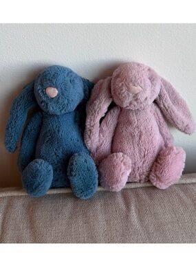 Jellycat Retired Bashful Bunny Pair Bundle Tulip Pink Dusky Blue Size Small